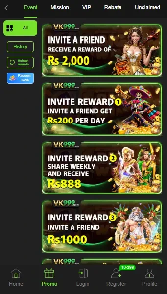 Welcome bonus and rewards offered by VK999 Game.