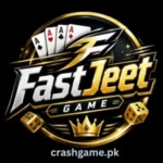 FastJeet Game mobile app interface showing slots, Teen Patti table and welcome bonus on a smartphone held in hand