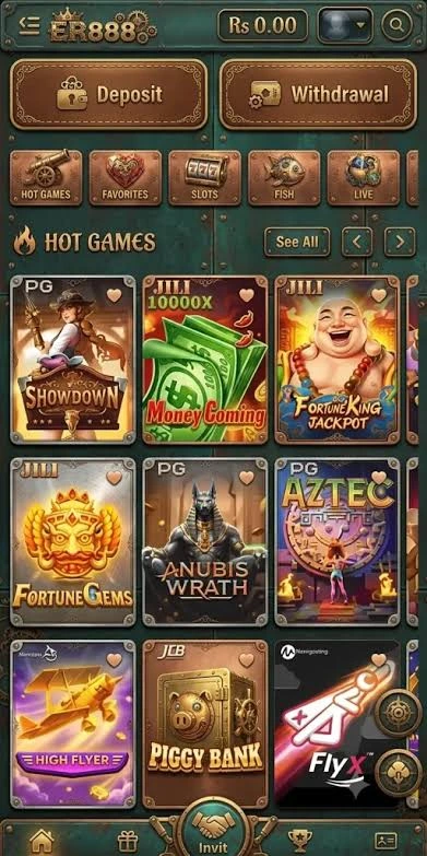 Variety of card and prediction games available inside the ER888 Game platform for mobile users.