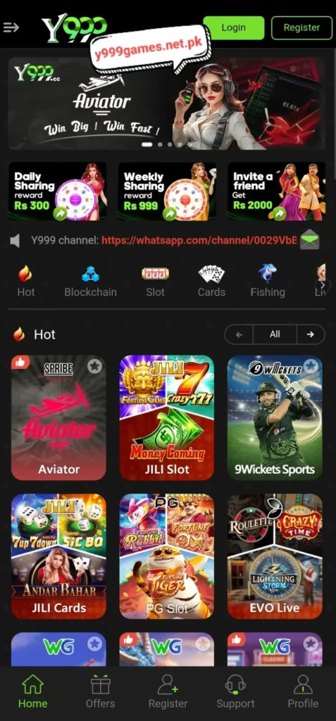 Y999 Game interface displayed on a laptop and smartphone showing a wide variety of online games.